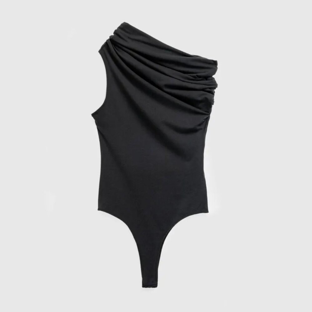 Entire Studios Pillar Bodysuit One Shoulder Draped Top Pollution M